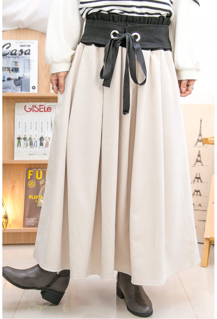 2215-1206A- 設計感 - 橡根腰RUFFLE邊 ‧ 假腰帶 ‧ 扯布料半截裙 (韓國) 0